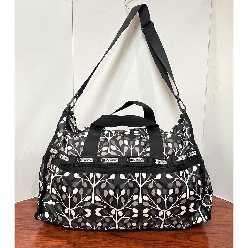 LeSportsac Medium Weekender Duffel Bag Black White Tree Branch Print Travel Bag